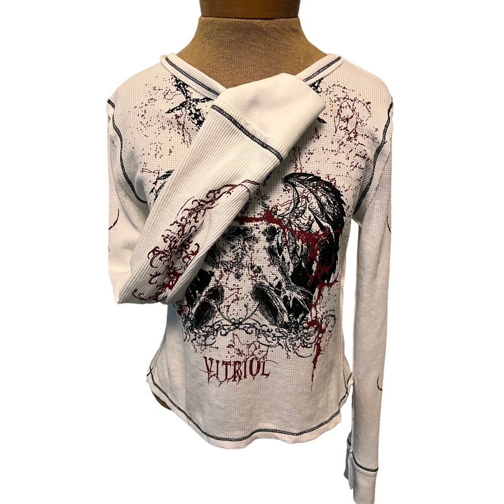 Vitriol Theo white thermal long sleeve crop t-shirt top Zumier goth grunge M